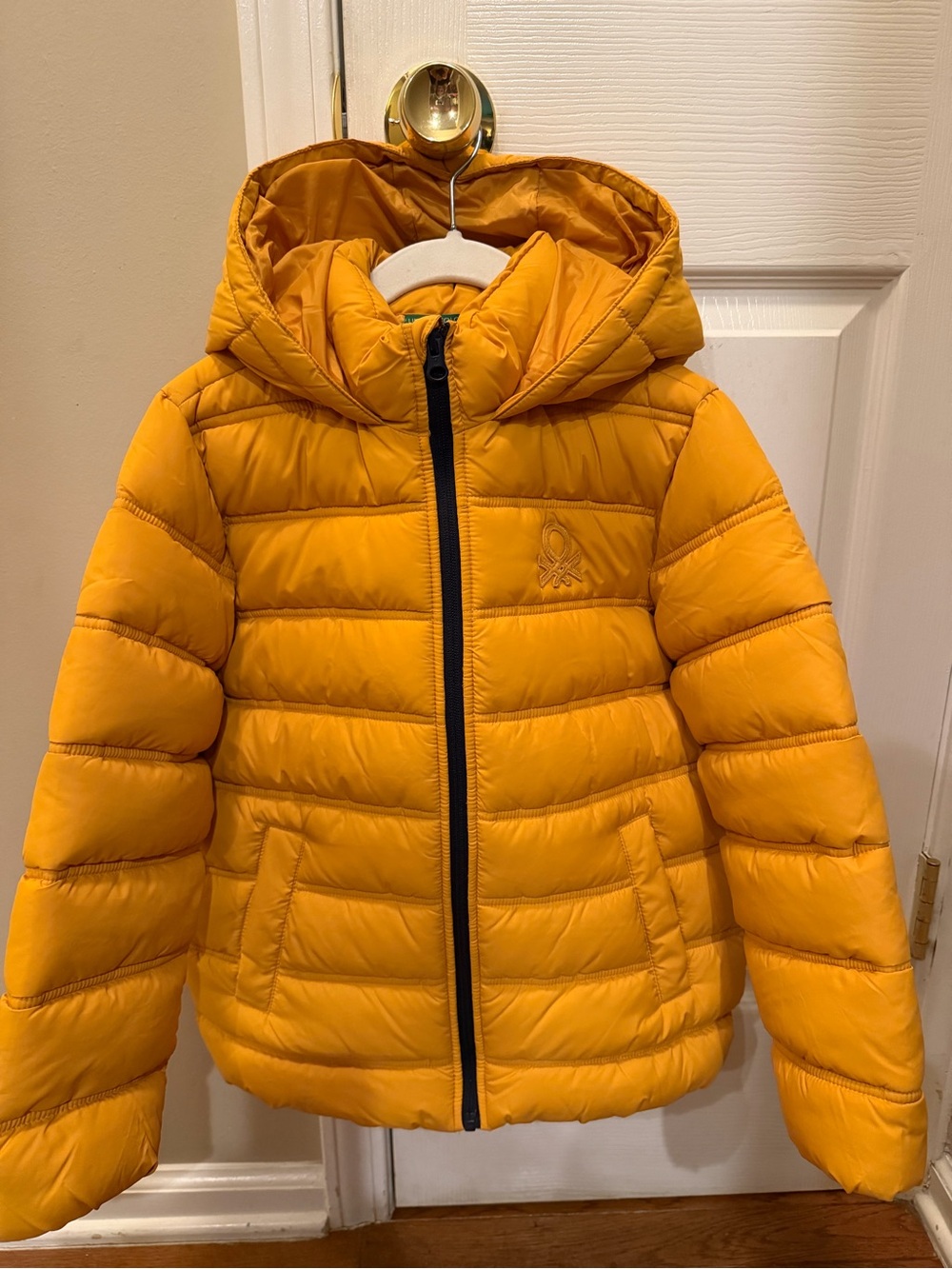 United Colors Of Benetton Mustard Yellow Kids Hooded Puffer Jacket size 7/8